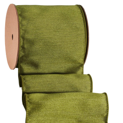 LaRibbons Moss Green Ribbon Wired 4 Inch x 10 Yards Dupioni Ribbon with Wired Edge for Wreaths, Bows and DIY Decorations