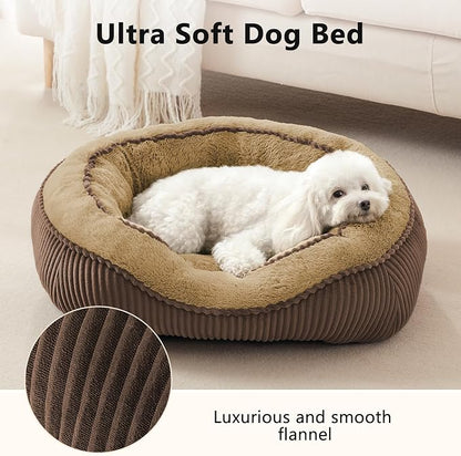 Medium Dog Beds for Medium Small Dogs Washable, Rectangle Dog Bed Medium Size Dog, Orthopedic Warming Soft Calming Sleeping Puppy Bed Durable Pet Bed with Anti-Slip Bottom(Brown,25"x21"x8")