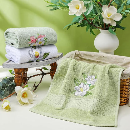 Magnolia Floral Hand Towels Farmhouse Green White Magnolia Bathroom Decor 14x29