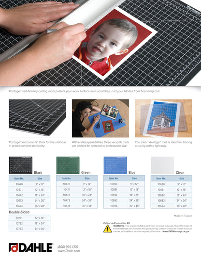 Dahle Vantage 10472 Premium Self-Healing Cutting Mat, 18"x24", 1/2" Grid, 5 Layers for Max Healing, Perfect for Crafts & Sewing, Green