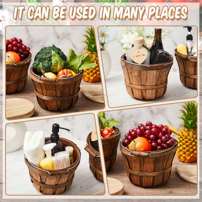 Marsui 10 Pcs Round Wooden Berry Baskets Small Bushel with Handles for Gifts Empty Basket Fruit Buckets for Picking Strawberry Fruits Flowers Crafts Home Wedding (Dark Brown)