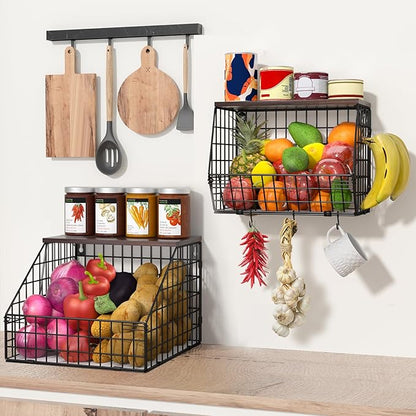 Fruit and Vegetable storage, 2 Set Wall Mounted Wire Baskets, Fruit Basket
