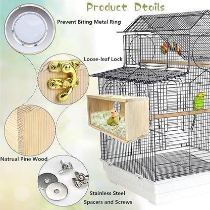Parakeet Nesting Box Cockatiel Nesting Natural Pine Bird Nest Bird Breeding Box House Acrylic Transparent Bird Box with Detachable Wooden Board for Lovebirds Cockatiel Budgie Conure Parrot S