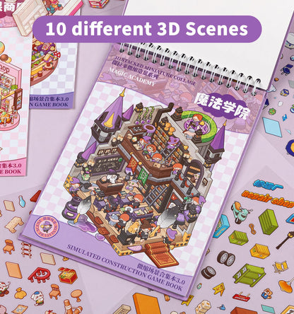 DIY 3D House Stickers, 10 Sets Fun DIY Sticker Scene Make Your Own Mini House Cute Cartoon Animal Scene Stickers for Kids Adult Sticker Art Relief Stress Pass The Time