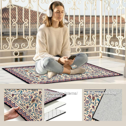 Washable Corridor Runner Rug, Non-Slip Hallway Rug with Upgrade Rubber Backing, Stain Resistant Faux Wool Distressed Carpet for Bedroom Kitchen Laundry Corridor Balcony (Leaf, 35.4" x 23.6")