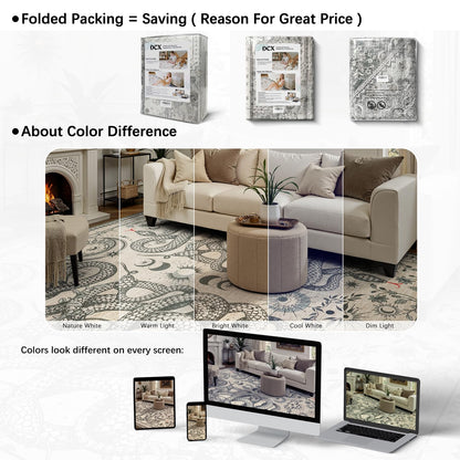 DCX Washable 2x6 Snake Runner Rug, Beige Gothic Rug for Living Room, Soft Low Pile Carpet, Kid & Pet Friendly with Rubber Back Non Slip, Stain Resistant Rug for Bedroom Dining Room Office