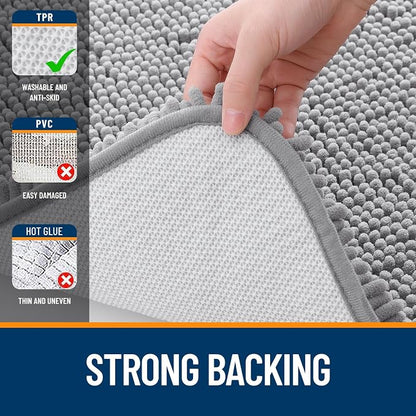 OLANLY Bathroom Runner Rugs 70x24, Extra Soft Absorbent Chenille Bath Rugs, Rubber Backing Quick Dry, Machine Washable Long Bath Mats for Bathroom Floor, Tub and Shower, Home Decor Accessories, Grey