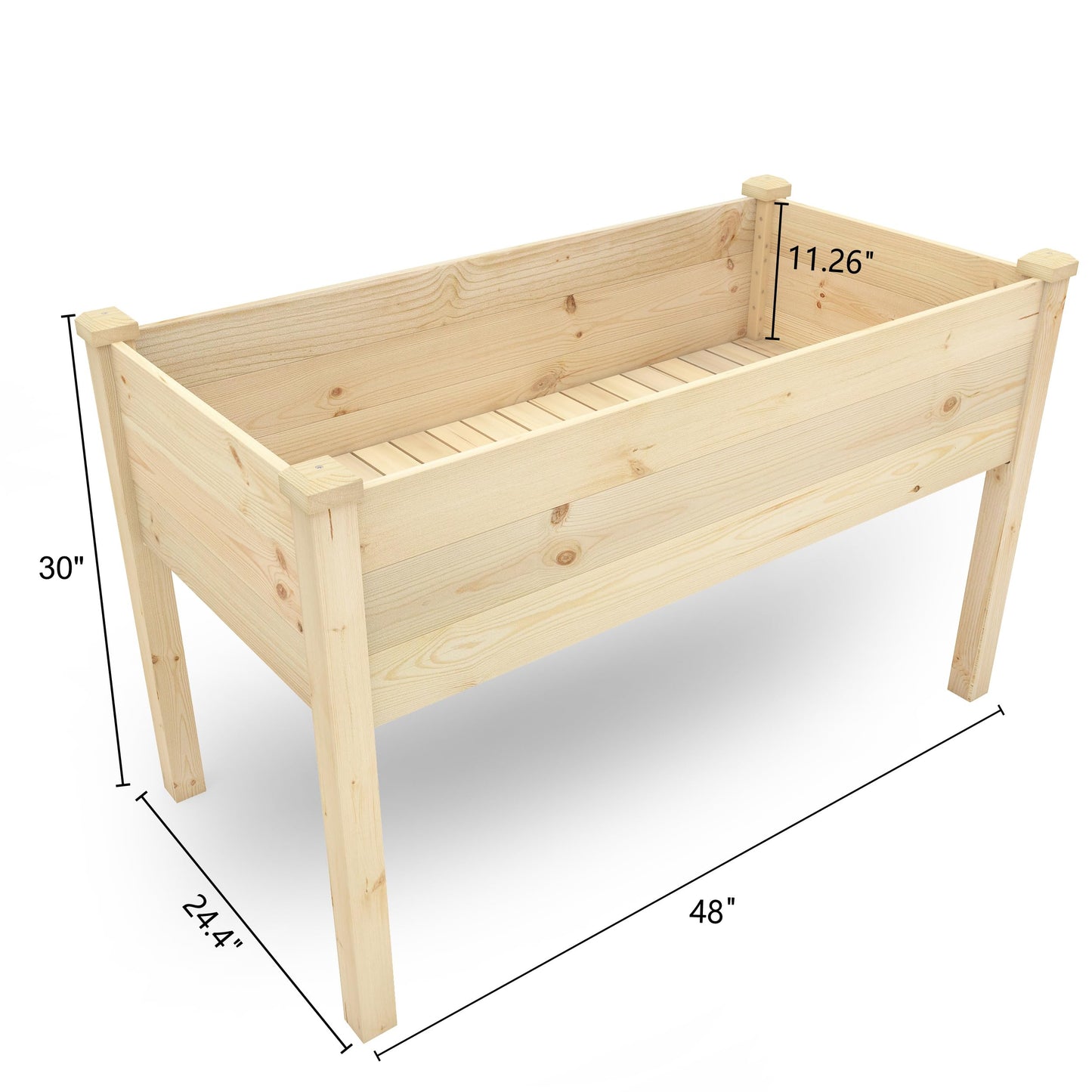 BIRASIL Outdoor Raised Garden Bed, Wood Planter Box for Vegetable Flower, Elevated Reinforced Large Garden Planters Boxes for Backyard Patio Gardening Balcony (48.5”L, Natural Wood)
