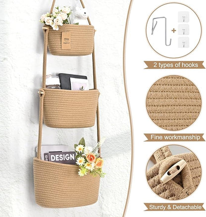Hanging Storage Baskets, Over the Door Basket, Cotton Wall Baskets Storage