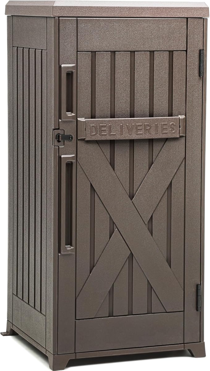 YITAHOME 60 Gallon Large Package Delivery and Storage Box, Double-Wall Resin Outdoor Package Delivery and Waterproof Deck Box for Porch, Curbside, 8.5 Cubic feet, Brown