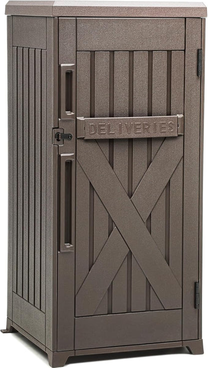 YITAHOME 60 Gallon Large Package Delivery and Storage Box, Double-Wall Resin Outdoor Package Delivery and Waterproof Deck Box for Porch, Curbside, 8.5 Cubic feet, Brown