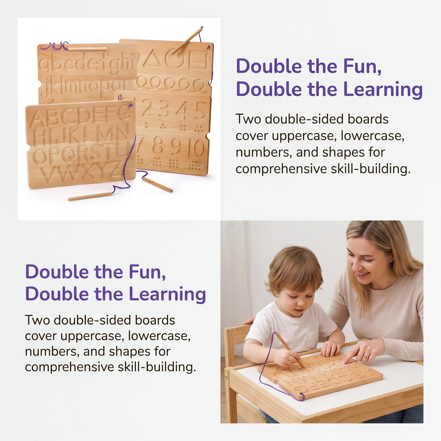 Suwimut Number & Letter Tracing Board, Portable Wooden Alphabet Learning Sensory Pad Board Montessori Toys for Kids Age 3-5, Double Sided Writing Tools for Beginner Preschool Classroom 3+ Years Old