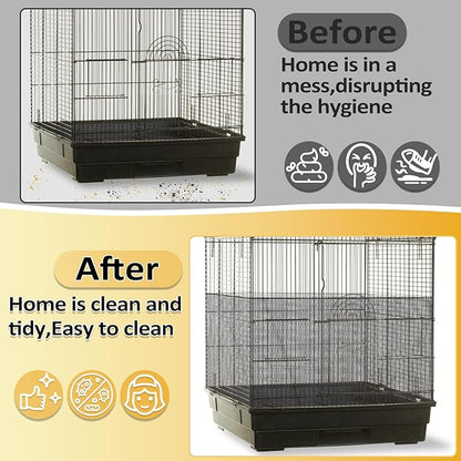 RAINFLOW 2Pcs Bird Cage Seed Catcher - Black White Bird Cage Cover, Birds Cages Netting Skirt Birds Cages Seed Catcher Guard for Parrot Parakeet Enclosures