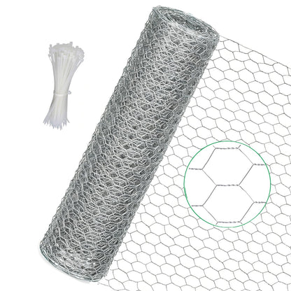 KIMZHE Chicken Wire Fencing, 16 Inx 23Ft(40cm x 7m) Chicken Wire Mesh Roll, 1 in Mesh Poultry Wire Netting, Anti-Rust Hexagonal Galvanized for Chicken Coop Crafts Garden Fence with 50 Zip Ties
