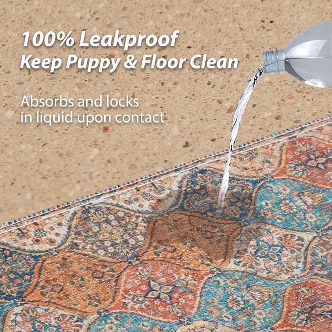 nunubaby Washable Pee Pads for Dogs, Stylish, Non-Slip and Leak-Proof Pee Mat. Ultra-Absorbent Reusable Potty pad for Crates and Floors.(Cream/Multi, 18" x24" )