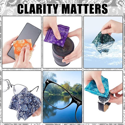 24 Pcs Microfiber Cleaning Cloth Paisley Elegant Flowers Design Glasses