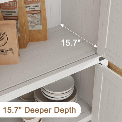 IDEALHOUSE 71.6" Kitchen Pantry Cabinet, 5-Tier Arched Display Cabine with Doors, Bookshelf, Arched Bookcase, Modern Fluted Wooden Storage Organizer Cabinet for Living Room, Dining Room,Kitchen,White