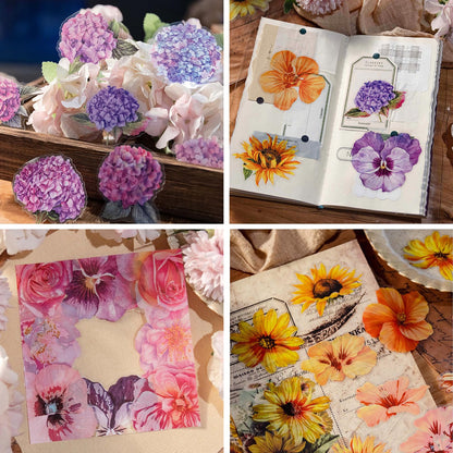 RISYPISY 120PCS Large Flower Stickers, Waterproof Transparent Sticker | Floral Decals for Scrapbooking, Water Bottle, Laptop, Junk Journal, Bullet Journals, Planners