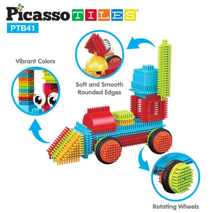 PicassoTiles Toys 41 piece Hedgehog Block Building Blocks Construction Toy Set w/IdeaBook Learning Playset None Magnetic STEM STEAM Educational Kit Child Brain Development Preschool Kindergarten PTB41