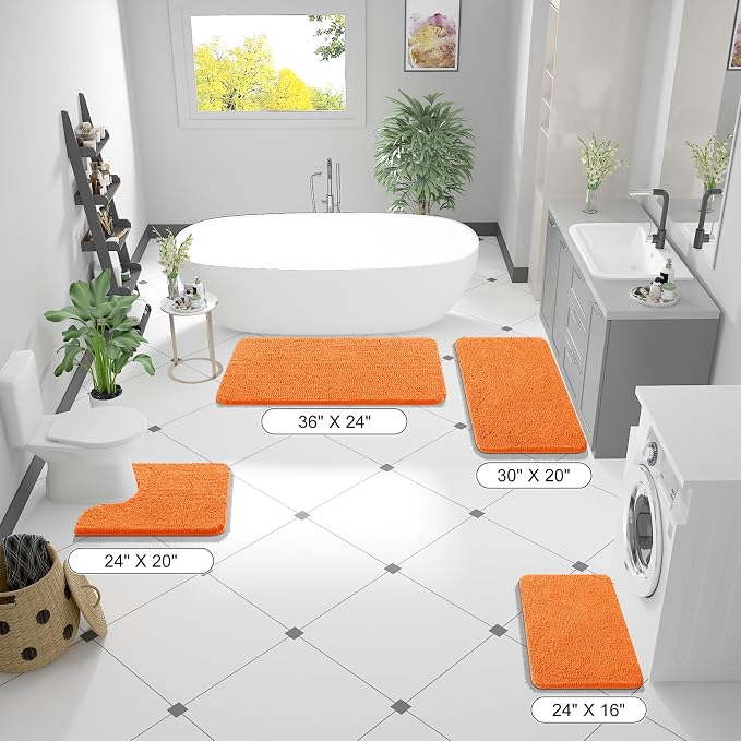 OLANLY Bathroom Runner Rugs 47x20, Extra Soft Absorbent Chenille Bath Rugs, Rubber Backing Quick Dry, Machine Washable Long Bath Mats for Bathroom Floor, Tub and Shower, Home Decor Accessories, Orange