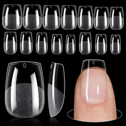 TOMICCA Short Nail Tips Extra Short Square Nail Tips, 192Pcs Fake Nails 12 Sizes Acrylic Clear Nails for Beginner and Professional DIY Gel Nails Salon