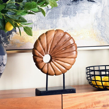 JOLLYMER Teak Sculpture Home Décor for Shelf Sculpture with Base Decoration for Living Room, Bedroom, Office 13.8"X9.8"X3.5"
