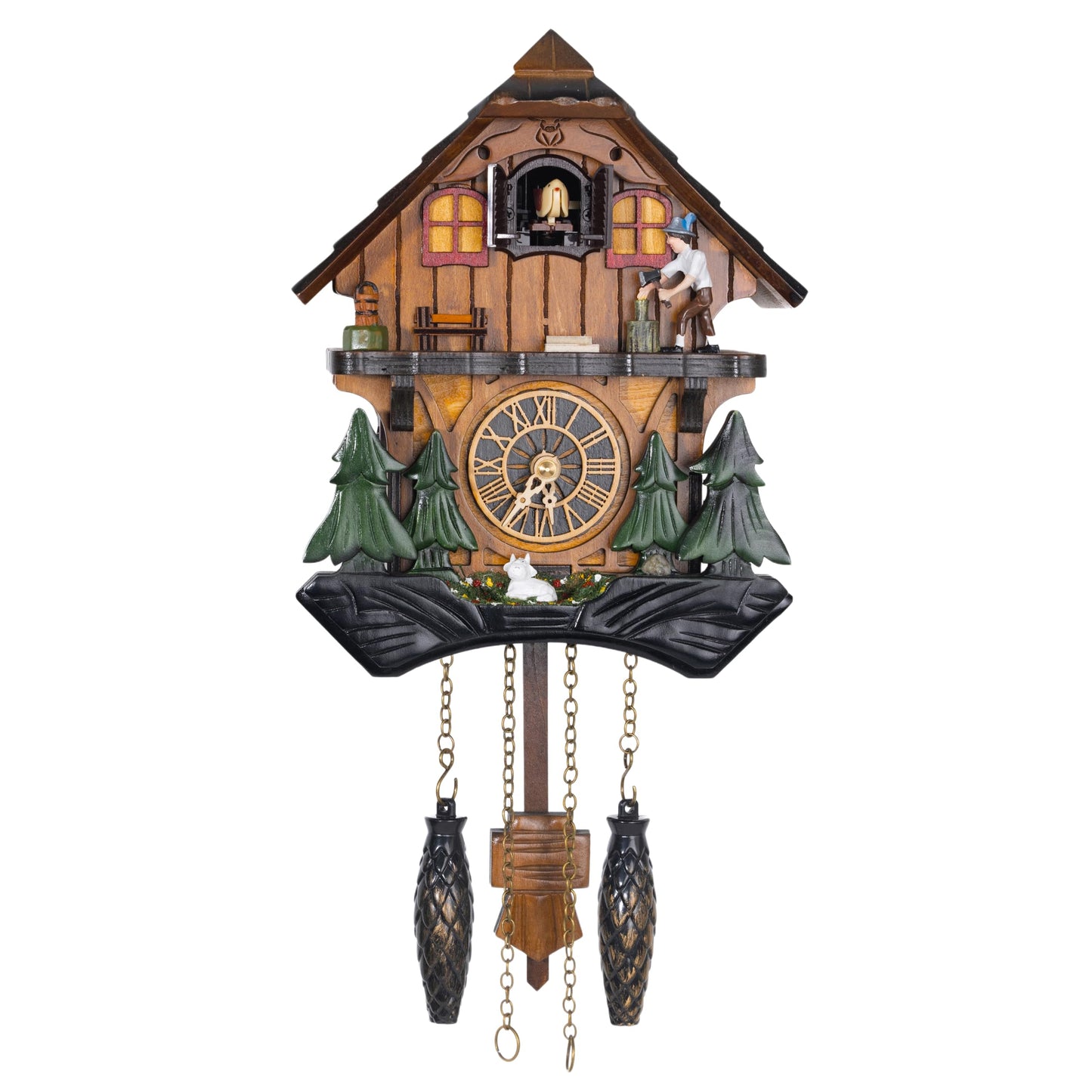 Cuckoopro Cuckoo Clock, Black Forest Style Wooden Pendulum Quartz Wall Clock, Volume Control, Night Silent, Gift Package, Professional Service