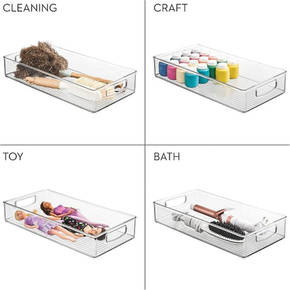 iDesign Stackable Clear Plastic Extra Long Pantry Organizers and Cabinet Storage Bins for Kitchen, 4-Pack