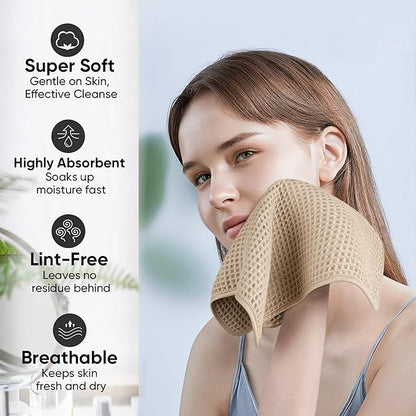 Microfiber Waffle Face Towels, 2 Pieces, Fast Drying, Lint Free 430 GSM