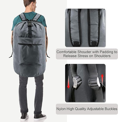 BeeGreen Gray Laundry Backpack w Adjustable Shoulder Straps & Drawstring