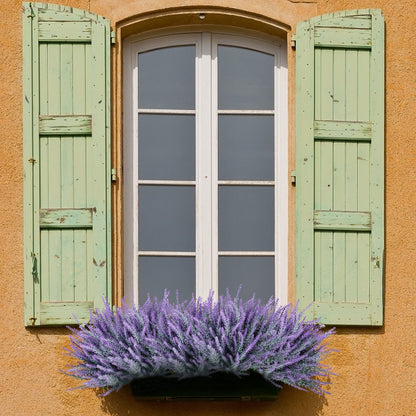 Ouddy Decor 12 Bundles Artificial Lavender Fake Flowers Faux Plastic Plants for Home Wedding Kitchen Garden Patio Window Box Office Table Centerpieces Indoor Outdoor Decor, Gray Purple