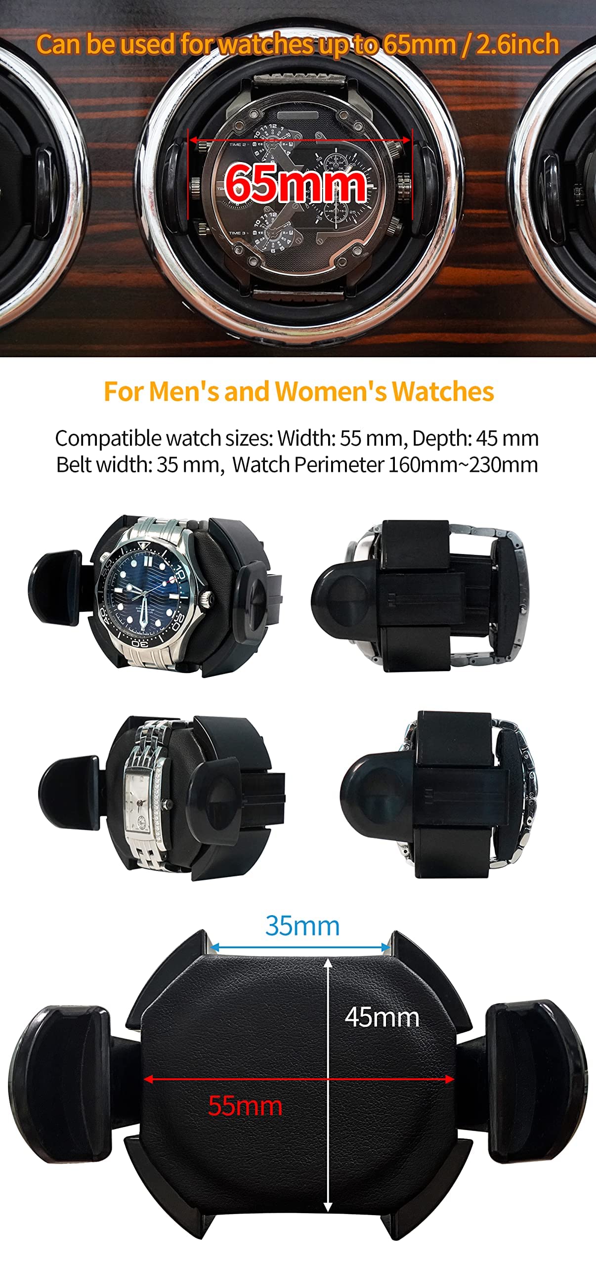 Oryx 3 Watch Winders for Automatic Watches Wooden Rotating Watch Box 15 Rotation Modes Setting Display Case with LED Light, AC or USB Powered Super Quiet Mabuchi Motor
