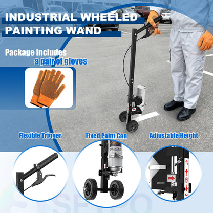 Striping Line Painting Wand, Industrial Two-Wheel Striping Spray Paint Wand for Line Paint Stripe Ground, Parking Lots, Fields, Compatible with Inverted Striping Spray Paint (T-Tip Nozzle) (35")