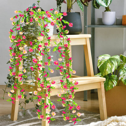 2 Pack Spring Flower Garland, 13.6 Ft Silky Artificial Pink Garland with Pink Daisy and Vine, Floral Garlands Decoration for Room Wall, Flower Themed Party, Wedding Supplies