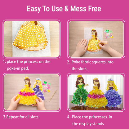 PoKraft Magical Princesses Poke Art, Paper Craft Kit with Gift Bag, Mess-Free Fun for Kids 3-9, Colorful DIY Activity Toys Games, Perfect Birthday Gifts for Girls, Builds Fine Motor Skills