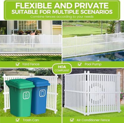 48 "H x 48 "W Privacy Fence Panels Screen Outside, Air Conditioner Fence Outdoor Garbage Trash Can Enclosure, 2 White Vinyl Panels Kit with Metal Stake, White, Vertical, X-SPVC-4848