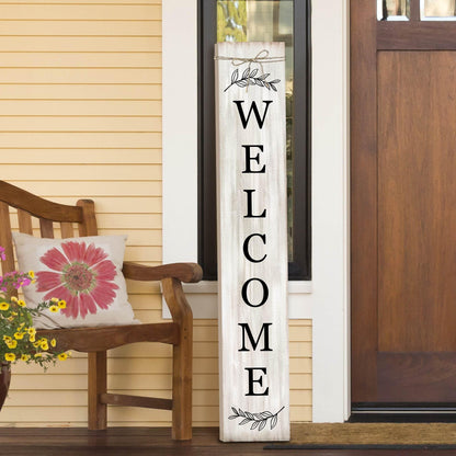 Welcome Sign for Front Porch Standing - Wooden Vertical Hanging Farmhouse Decor With Leaves for Front Door and Home Decorations 47.2"H