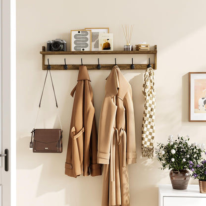 BAMEOS 35" L Wooden Coat Rack Wall Mount, Large Wall Coat Hooks with Shelf, Wall Hanging Shelf with 7 Dual Metal Hooks for Entryway, Bathroom, Kitchen, Living Room, Bedroom
