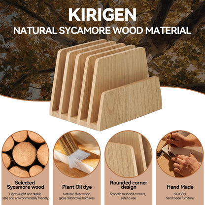 KIRIGEN Wooden Desk Mail Organizer, 5-Slot File Holder and Letter Sorter for Mail, Folders, Bills, Papers, Notebooks, Home Office, Classroom, Countertop, No Assembly, Natural 5KWJJ-NA