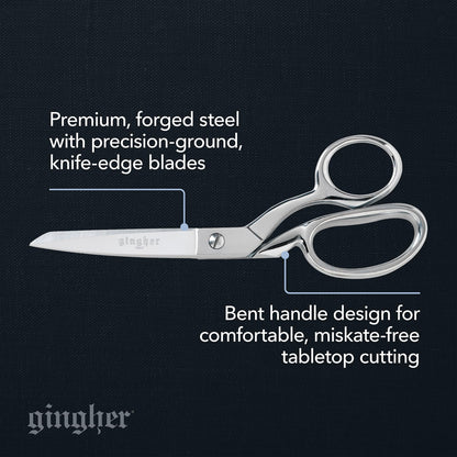 Gingher 8" Dressmaker's Fabric Scissors, Stainless Steel Shears, Sharp Knife Edge Steel Sewing Shears with Protective Sheath for Fabric Cutting and Tailoring, Chrome Plated Nickel Finish