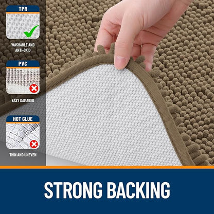 OLANLY Bathroom Runner Rugs 47x17, Extra Soft Absorbent Chenille Bath Rugs, Rubber Backing Quick Dry, Machine Washable Long Bath Mats for Bathroom Floor, Tub and Shower, Home Decor Accessories, Tan