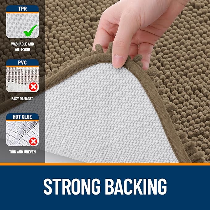 OLANLY Bathroom Runner Rugs 47x24, Extra Soft Absorbent Chenille Bath Rugs, Rubber Backing Quick Dry, Machine Washable Long Bath Mats for Bathroom Floor, Tub and Shower, Home Decor Accessories, Tan