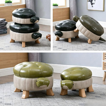 Kelendle Animal Footstool Turtle Upholstered Ottoman PU Leather Pouf Wood Foot Stool Rest for Living Room Bedroom Sofa Bench Seat Chair, Grass (Large, Green)
