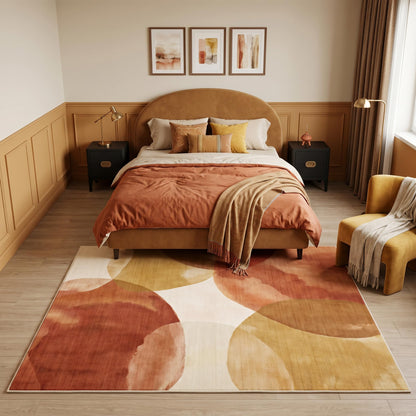 GraceSway 5x7 Area Rug, Modern Abstract Watercolor Rug in Rust Orange and Mustard Yellow, Faux Cashmere Ultra Soft Short Pile, Machine Washable, Non-Slip, for Living Room, Bedroom