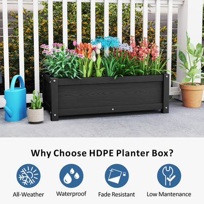 KETOYARK HDPE Raised Planter Box Outdoor,Rot-Resistant and Non-Cracking,Small Raised Beds for Gardening 29.5 * 14.4 * 9.8 in for Yard,Lawn,Outdoor Planter Boxes Rectangle with Drainage Holes Black