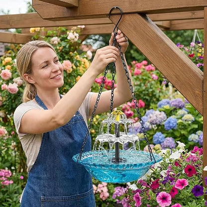 Hanging Solar Bird Bath Fountain, Solar Powered Cascading Outdoor Water Fountain, Hanging Bird Bath with Flowing Water, Decorative Garden Yard Patio Bird Bath Fountain