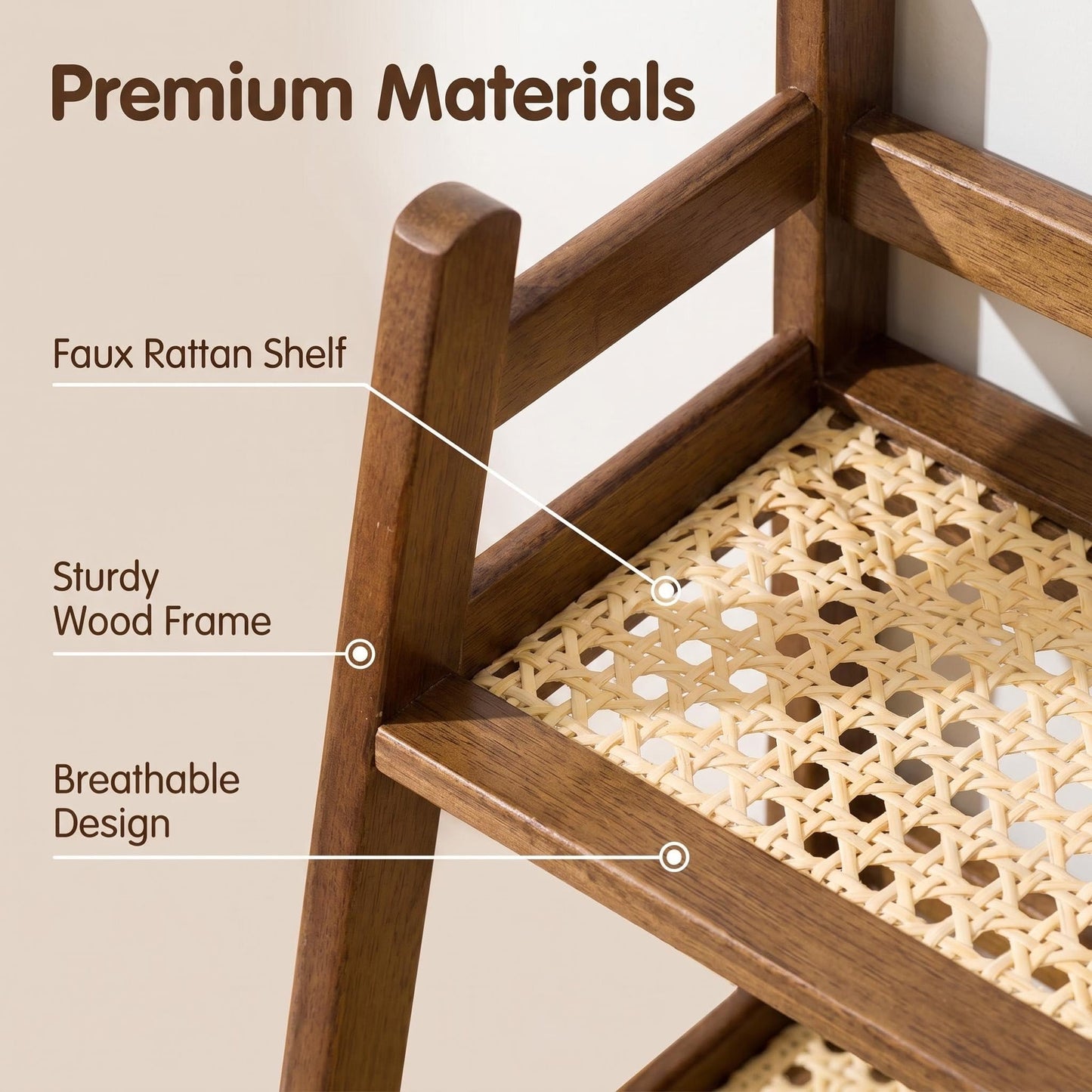 Rattan-Look Matcha Station Organizer Countertop Bamboo Tea & Coffee Accessories Station Organizer 2 Tier Mug Holder Display Stand for Kitchen Condiment, Home, Office, Brown