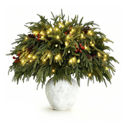 NAYODEUS 22Pcs 23inch Christmas Norfolk Pine Branches, with a Branch stem lamp. Artificial Green Norfolk Pine Branch Plume, Suitable for DIY Handmade Wreaths and Home Decoration(with Light Strip).