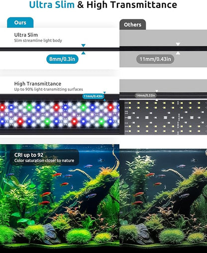 SEAOURA Plant Growth Aquarium Light, 24/7 Custom Timer, Power-Off Memory, 48-54in Full Spectrum Aquarium Plant Lights, 7-Row LED 8 Colors, 20 Adjustable Brightness, Day & Night Cycle for Freshwater