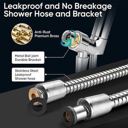 Cobbe 8-Setting Handheld Shower Head Bathroom Showerhead Set - Detachable Shower Heads with 5ft Stainless Steel Hose and Brass Swivel Bracket (Chrome)